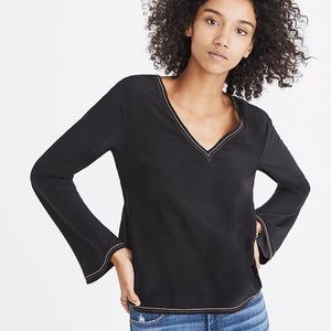 Madewell black silk stitch tie-back top